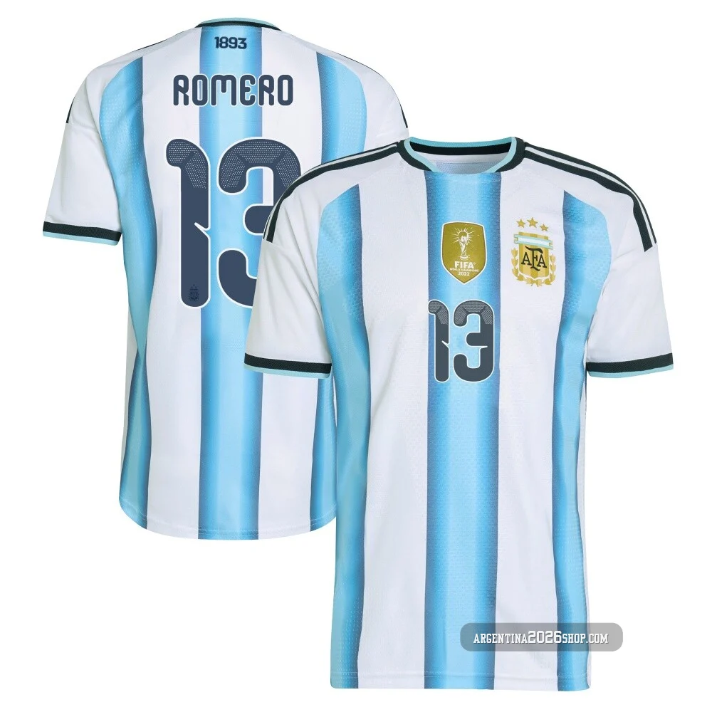 Men's Argentina National Team Cristian Romero ＃13 White Authentic FIFA X World Cup 2026 Home On Field Soccer Jersey