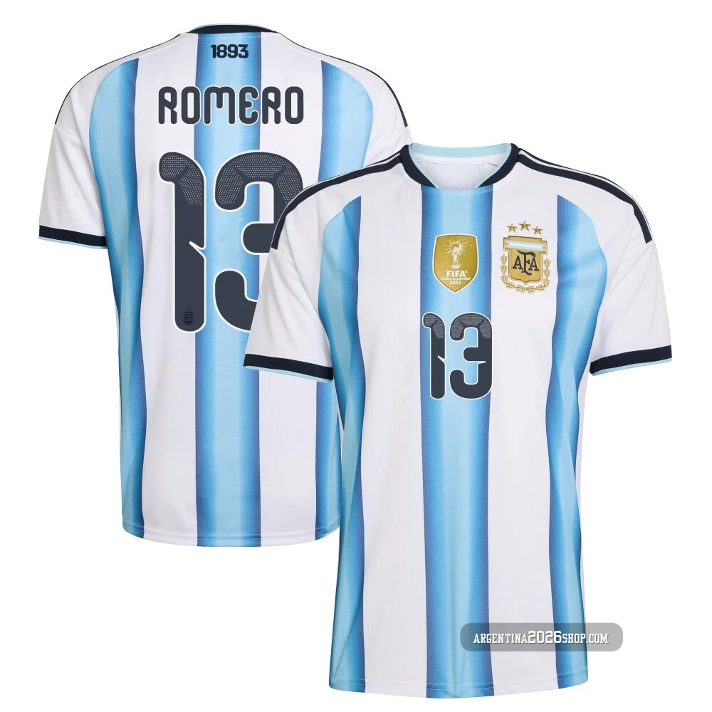 Men's Argentina National Team Cristian Romero ＃13 White Replica FIFA X World Cup 2026 Home Soccer Jersey