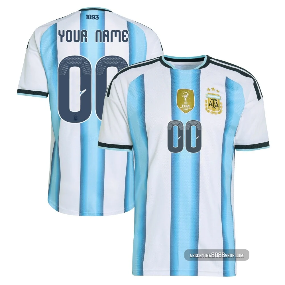 Men's Argentina National Team Custom ＃00 White Authentic FIFA X World Cup 2026 Home On Field Soccer Jersey