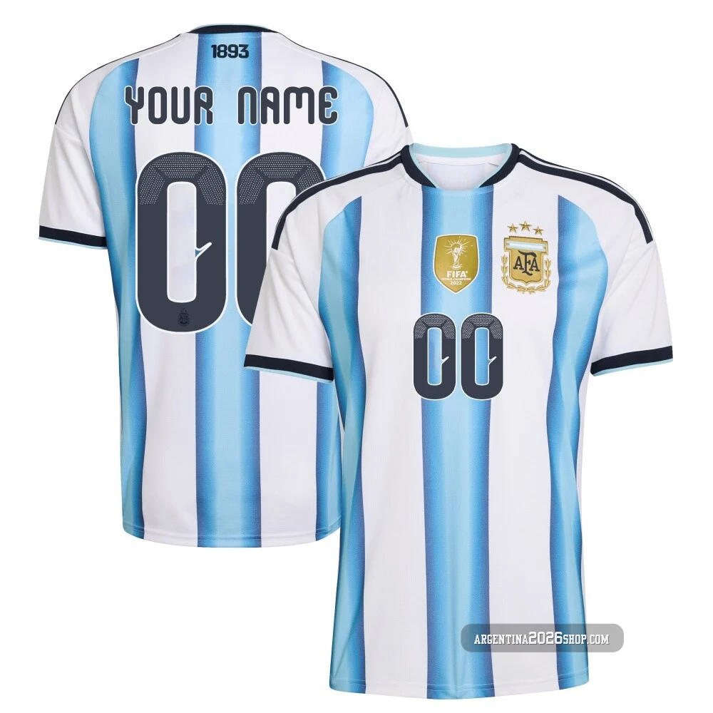 Men's Argentina National Team Custom ＃00 White Replica FIFA X World Cup 2026 Home Soccer Jersey