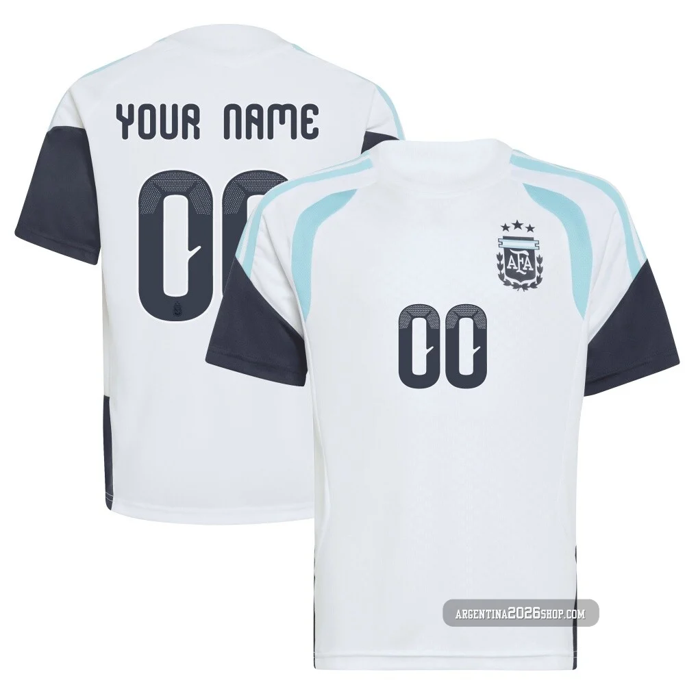 Men's Argentina National Team Custom ＃00 White Replica FIFA X World Cup 2026 Tiro Away Training Soccer Jersey