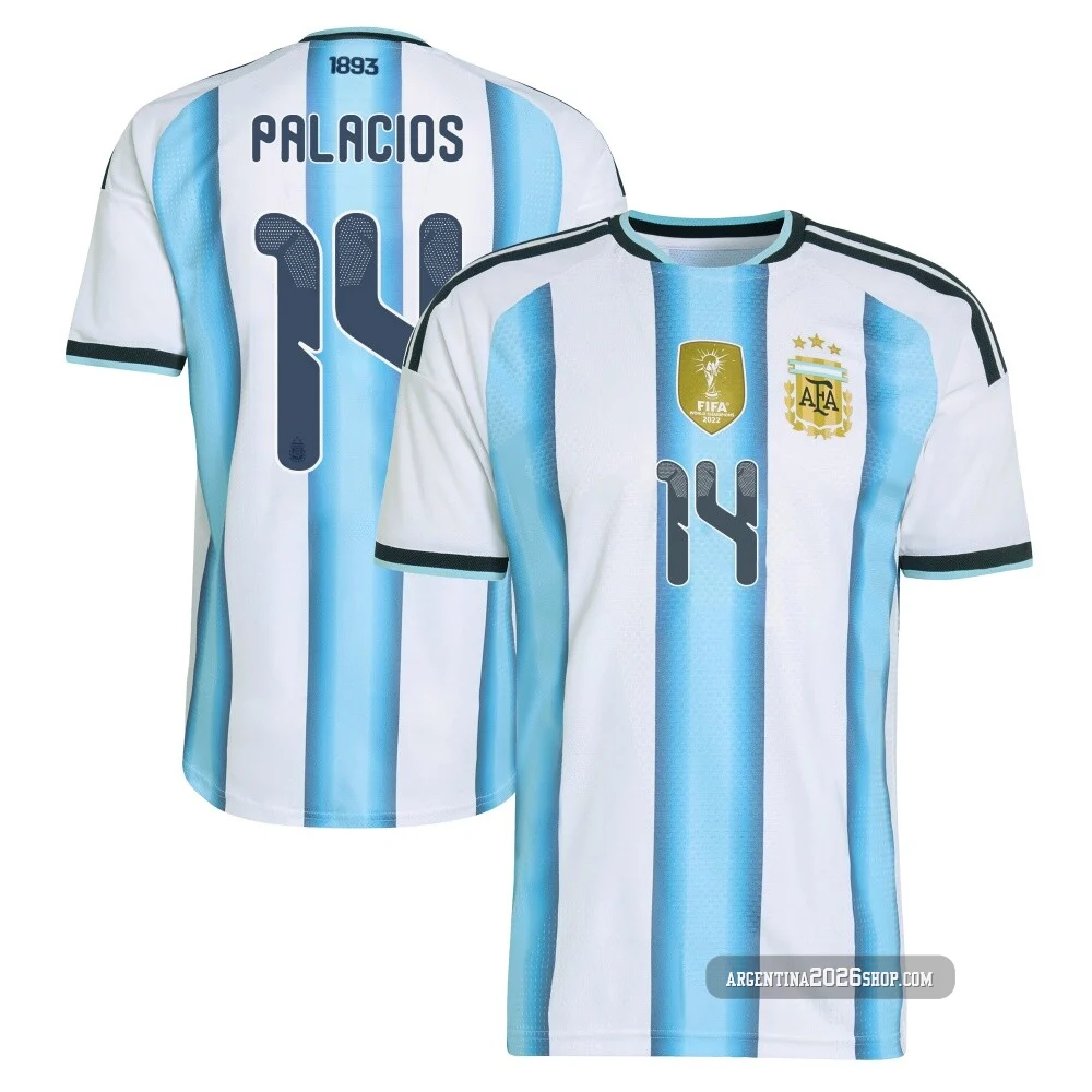 Men's Argentina National Team Exequiel Palacios ＃14 White Authentic FIFA X World Cup 2026 Home On Field Soccer Jersey