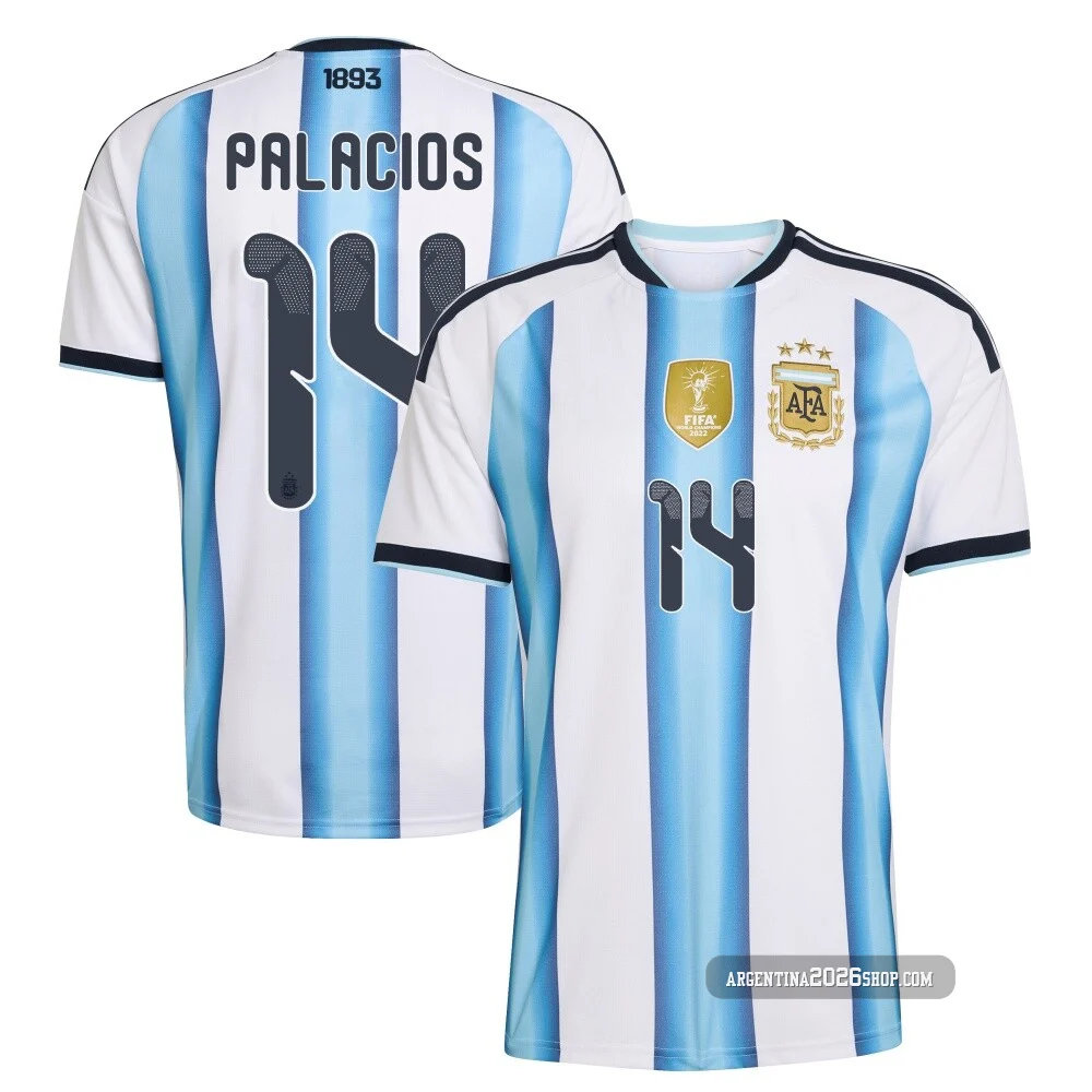 Men's Argentina National Team Exequiel Palacios ＃14 White Replica FIFA X World Cup 2026 Home Soccer Jersey