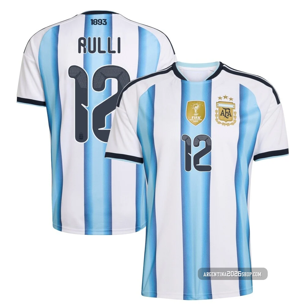 Men's Argentina National Team Gerónimo Rulli ＃12 White Replica FIFA X World Cup 2026 Home Soccer Jersey