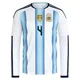 Men's Argentina National Team Gonzalo Montiel ＃4 White Replica FIFA X World Cup 2026 Home Long Sleeve Soccer Jersey