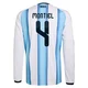 Men's Argentina National Team Gonzalo Montiel ＃4 White Replica FIFA X World Cup 2026 Home Long Sleeve Soccer Jersey