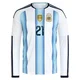 Men's Argentina National Team José Manuel López ＃21 White Replica FIFA X World Cup 2026 Home Long Sleeve Soccer Jersey