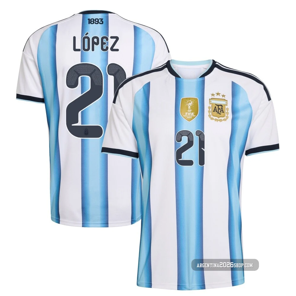 Men's Argentina National Team José Manuel López ＃21 White Replica FIFA X World Cup 2026 Home Soccer Jersey
