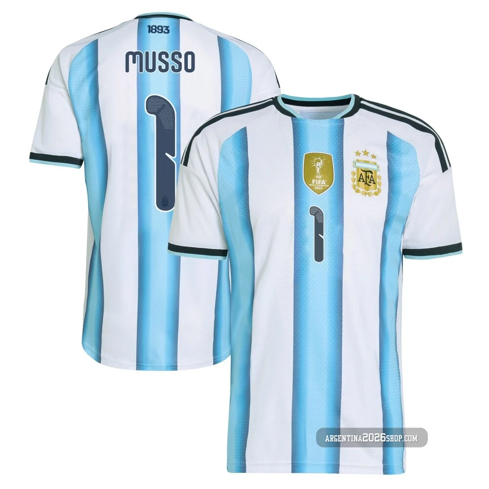 Men's Argentina National Team Juan Musso ＃1 White Authentic FIFA X World Cup 2026 Home On Field Soccer Jersey