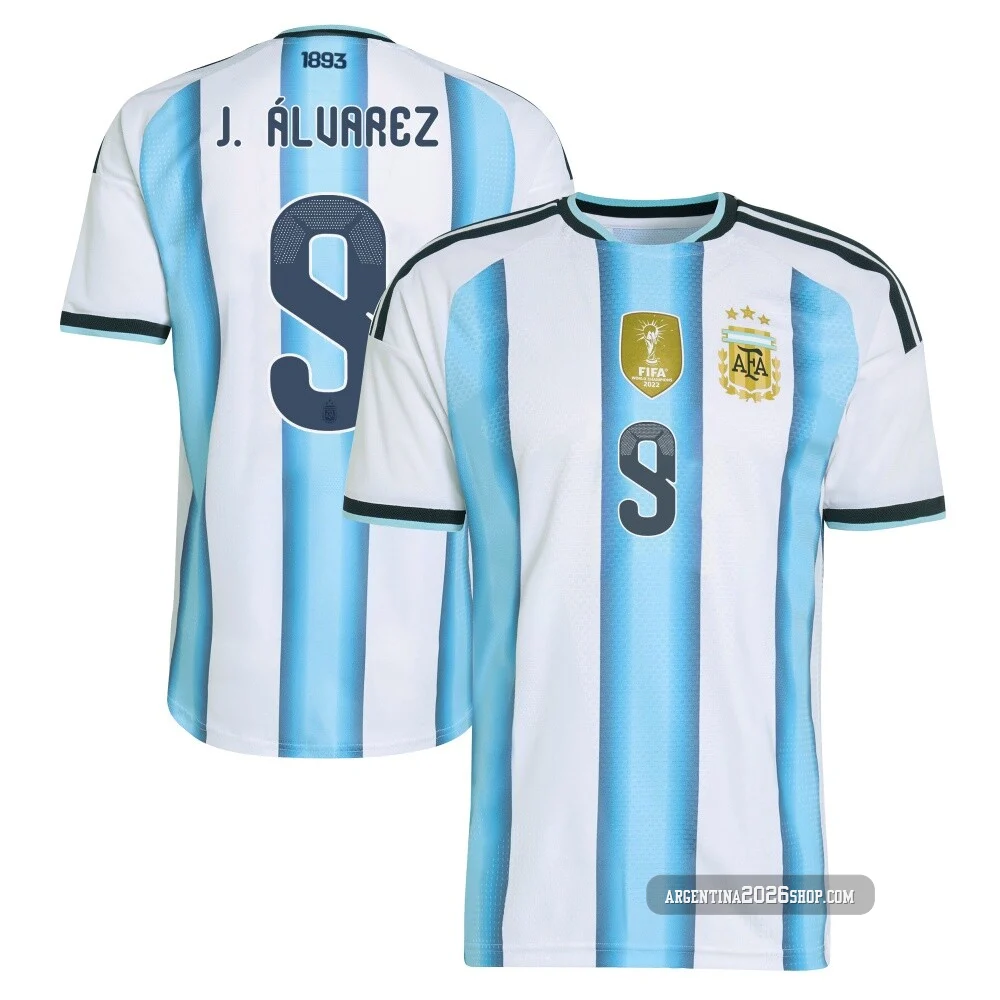 Men's Argentina National Team Julián Álvarez ＃9 White Authentic FIFA X World Cup 2026 Home On Field Soccer Jersey