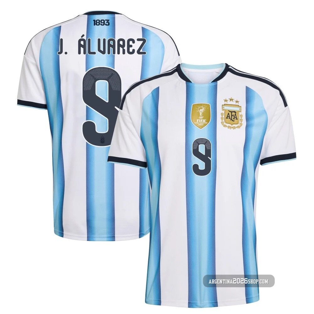Men's Argentina National Team Julián Álvarez ＃9 White Replica FIFA X World Cup 2026 Home Soccer Jersey