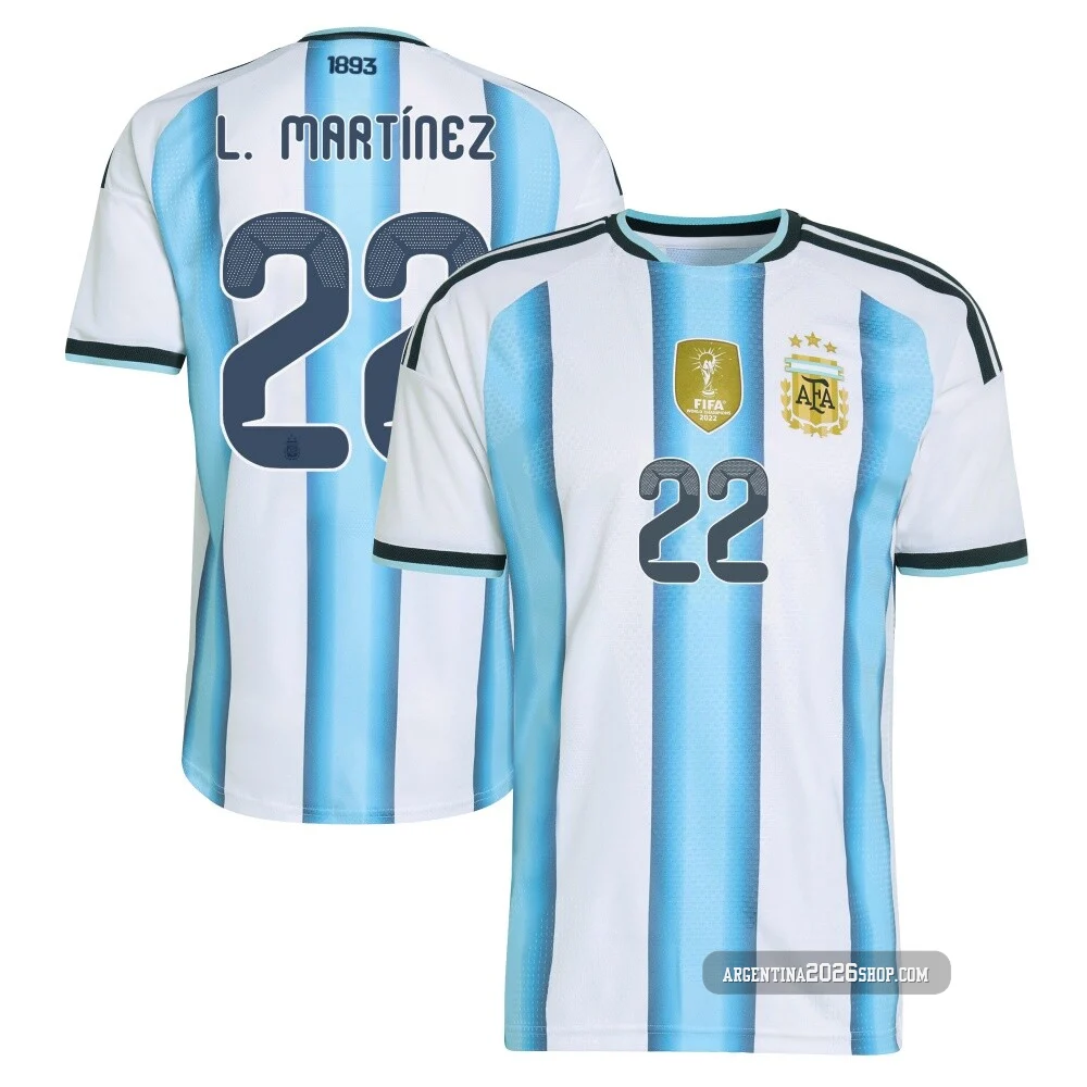 Men's Argentina National Team Lautaro Martínez ＃22 White Authentic FIFA X World Cup 2026 Home On Field Soccer Jersey