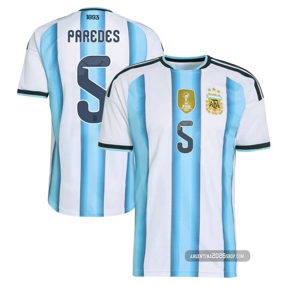 Men's Argentina National Team Leandro Paredes ＃5 White Authentic FIFA X World Cup 2026 Home On Field Soccer Jersey