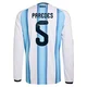 Men's Argentina National Team Leandro Paredes ＃5 White Replica FIFA X World Cup 2026 Home Long Sleeve Soccer Jersey