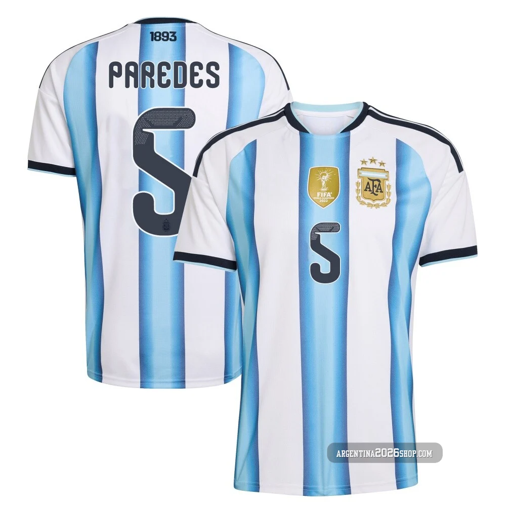Men's Argentina National Team Leandro Paredes ＃5 White Replica FIFA X World Cup 2026 Home Soccer Jersey
