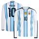 Men's Argentina National Team Lionel Messi ＃10 White Replica FIFA X World Cup 2026 Home Long Sleeve Soccer Jersey