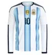 Men's Argentina National Team Lionel Messi ＃10 White Replica FIFA X World Cup 2026 Home Long Sleeve Soccer Jersey