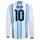 Men's Argentina National Team Lionel Messi ＃10 White Replica FIFA X World Cup 2026 Home Long Sleeve Soccer Jersey