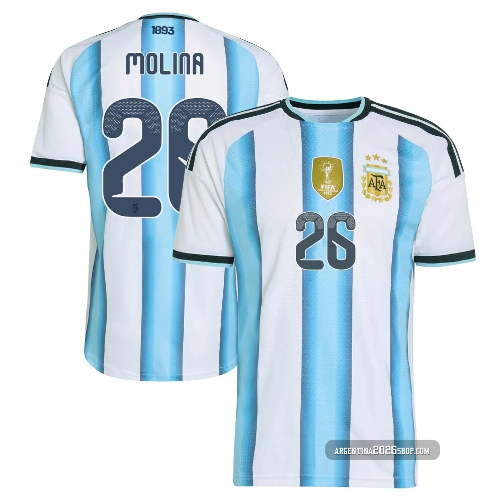 Men's Argentina National Team Nahuel Molina ＃26 White Authentic FIFA X World Cup 2026 Home On Field Soccer Jersey