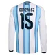 Men's Argentina National Team Nico González ＃15 White Replica FIFA X World Cup 2026 Home Long Sleeve Soccer Jersey