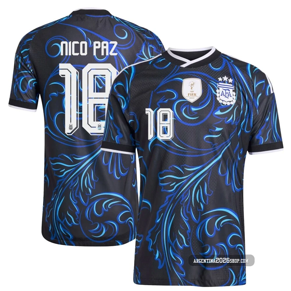 Youth Argentina National Team Nico Paz ＃18 Black Replica Away