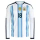 Men's Argentina National Team Nico Paz ＃18 White Replica FIFA X World Cup 2026 Home Long Sleeve Soccer Jersey