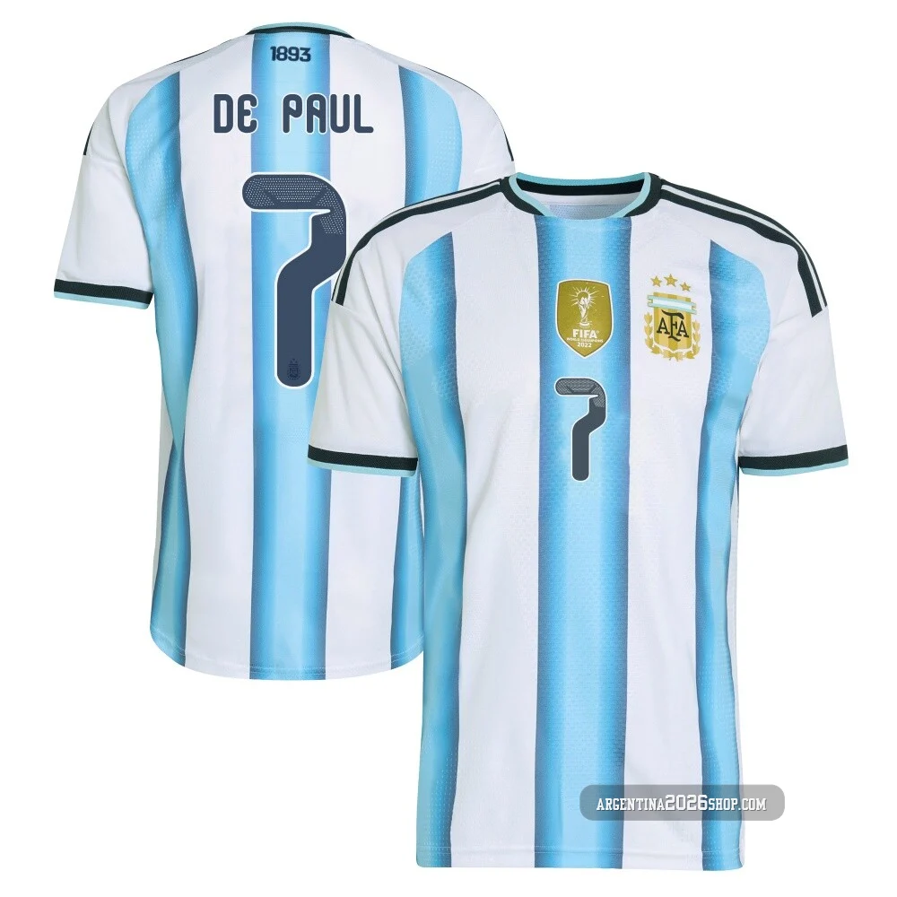 Men's Argentina National Team Rodrigo De Paul ＃7 White Authentic FIFA X World Cup 2026 Home On Field Soccer Jersey