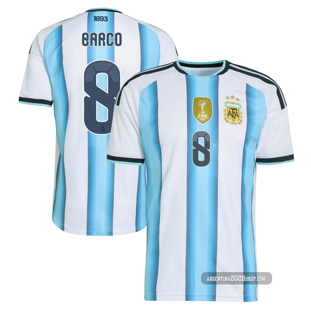 Men's Argentina National Team Valentín Barco ＃8 White Authentic FIFA X World Cup 2026 Home On Field Soccer Jersey