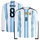Men's Argentina National Team Valentín Barco ＃8 White Replica FIFA X World Cup 2026 Home Long Sleeve Soccer Jersey
