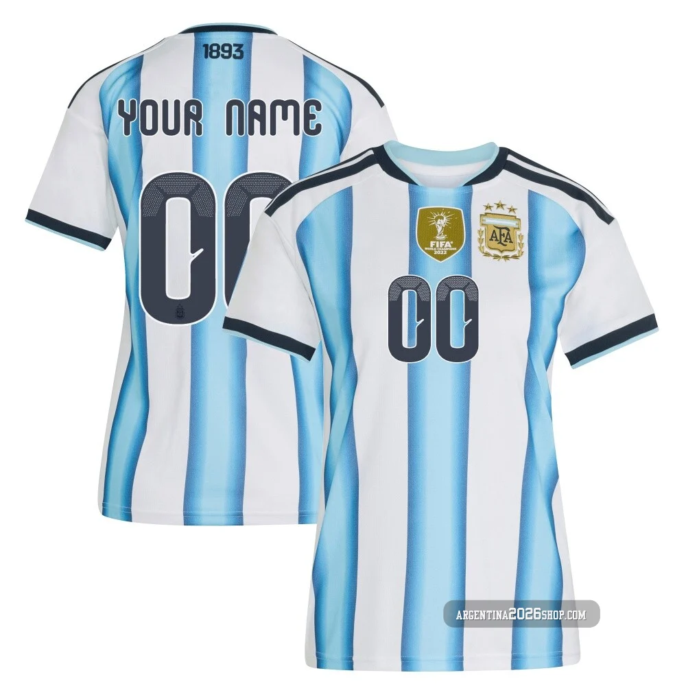 Women's Argentina National Team Custom ＃00 White Replica FIFA X World Cup 2026 Home Soccer Jersey
