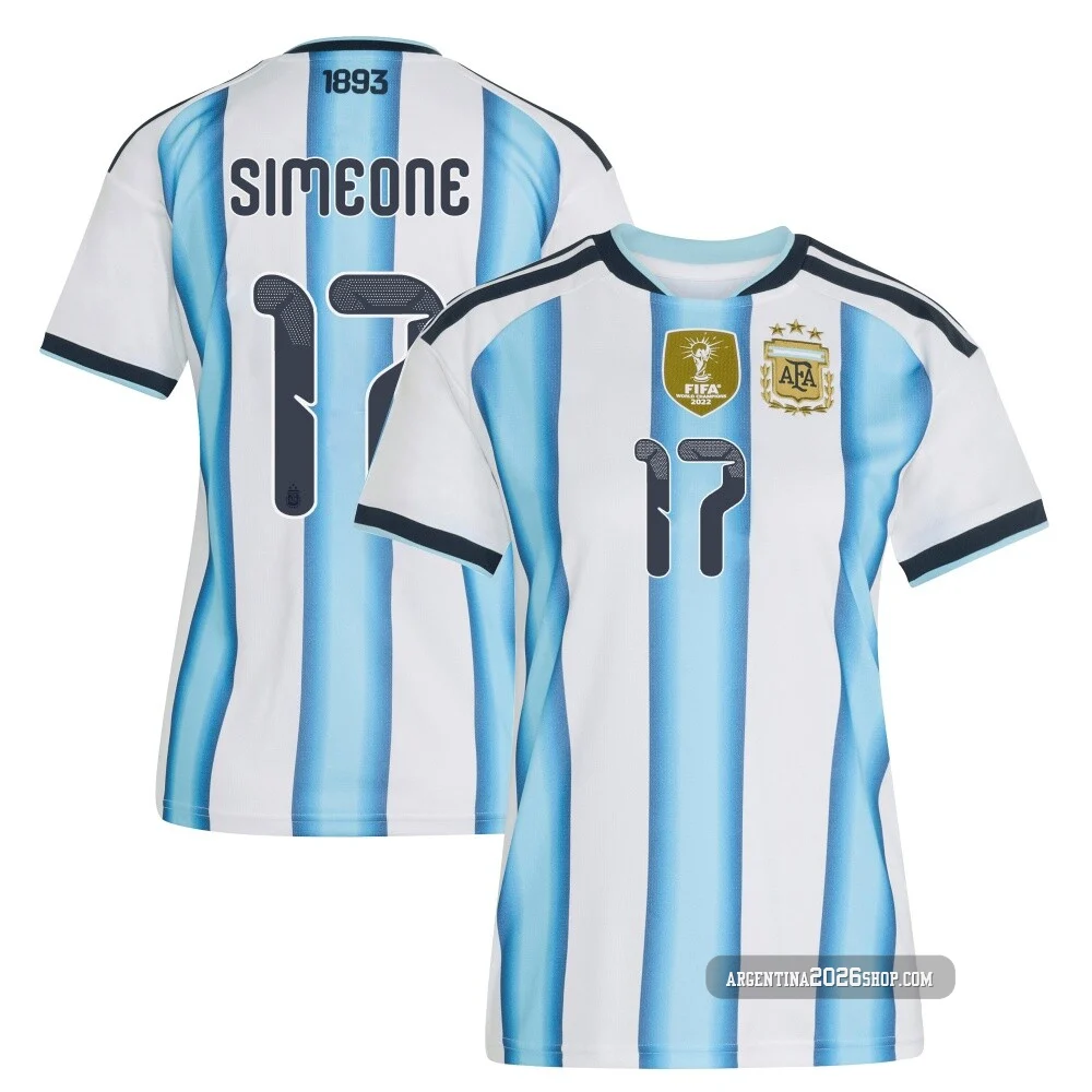 Women's Argentina National Team Giuliano Simeone ＃17 White Replica FIFA X World Cup 2026 Home Soccer Jersey