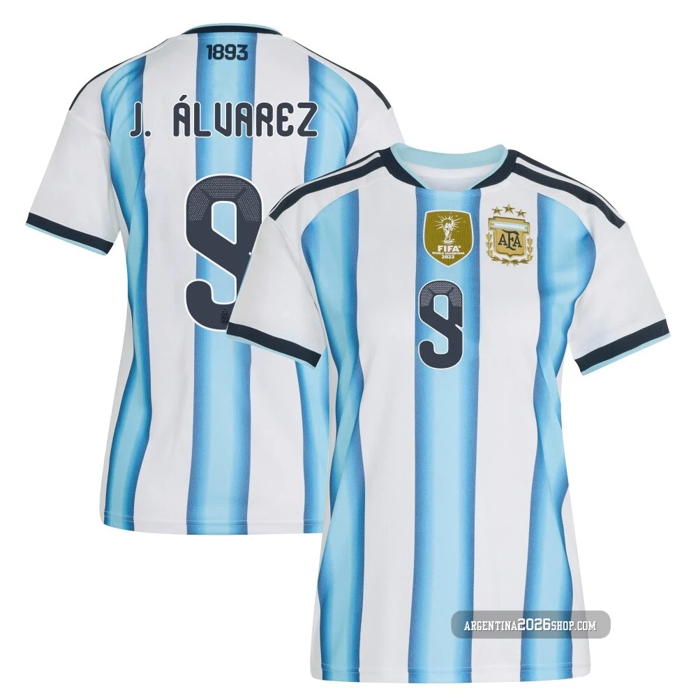 Women's Argentina National Team Julián Álvarez ＃9 White Replica FIFA X World Cup 2026 Home Soccer Jersey