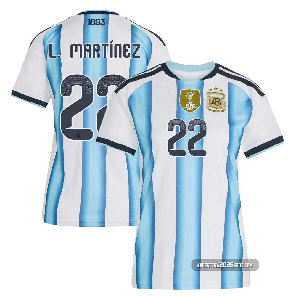 Women's Argentina National Team Lautaro Martínez ＃22 White Replica FIFA X World Cup 2026 Home Soccer Jersey