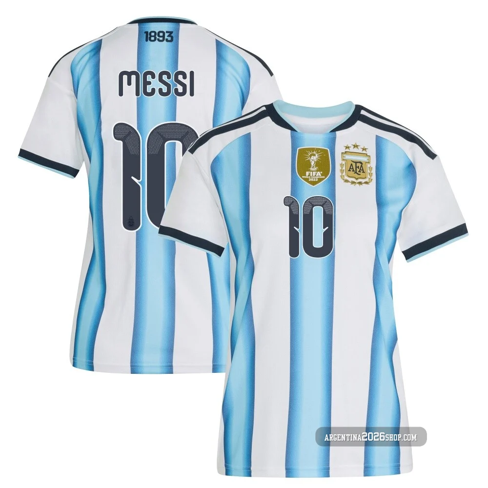 Women's Argentina National Team Lionel Messi ＃10 White Replica FIFA X World Cup 2026 Home Soccer Jersey