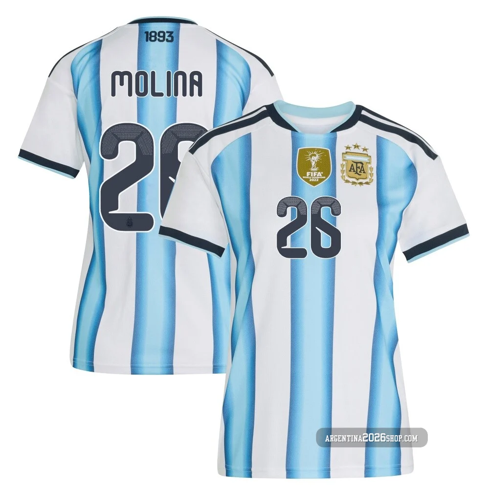Women's Argentina National Team Nahuel Molina ＃26 White Replica FIFA X World Cup 2026 Home Soccer Jersey