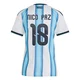 Women's Argentina National Team Nico Paz ＃18 White Replica FIFA X World Cup 2026 Home Soccer Jersey