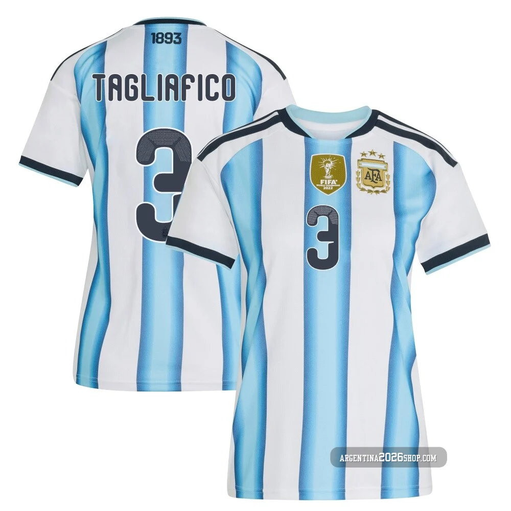 Women's Argentina National Team Nicolás Tagliafico ＃3 White Replica FIFA X World Cup 2026 Home Soccer Jersey