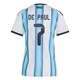 Women's Argentina National Team Rodrigo De Paul ＃7 White Replica FIFA X World Cup 2026 Home Soccer Jersey
