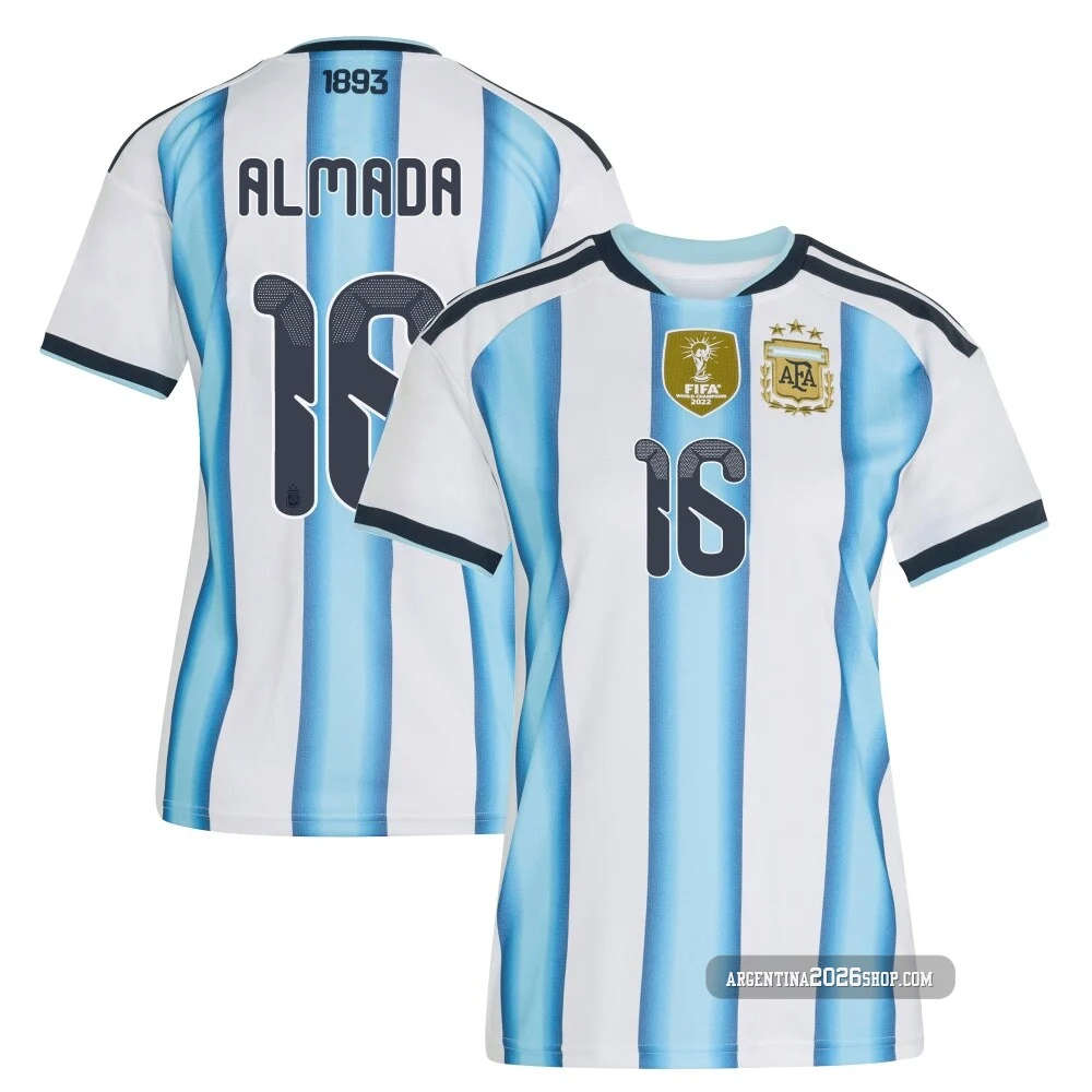 Women's Argentina National Team Thiago Almada ＃16 White Replica FIFA X World Cup 2026 Home Soccer Jersey
