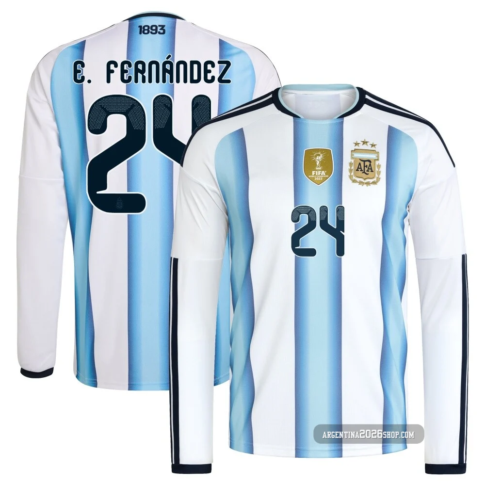 Youth Argentina National Team Enzo Fernández ＃24 White Replica FIFA X World Cup 2026 Home Long Sleeve Soccer Jersey