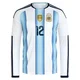 Youth Argentina National Team Gerónimo Rulli ＃12 White Replica FIFA X World Cup 2026 Home Long Sleeve Soccer Jersey