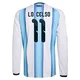 Youth Argentina National Team Giovani Lo Celso ＃11 White Replica FIFA X World Cup 2026 Home Long Sleeve Soccer Jersey