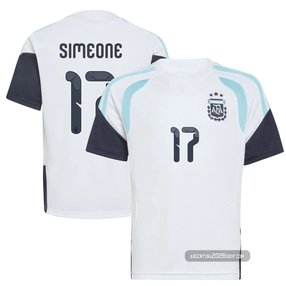 Youth Argentina National Team Giuliano Simeone ＃17 White Replica FIFA X World Cup 2026 Tiro Away Training Soccer Jersey