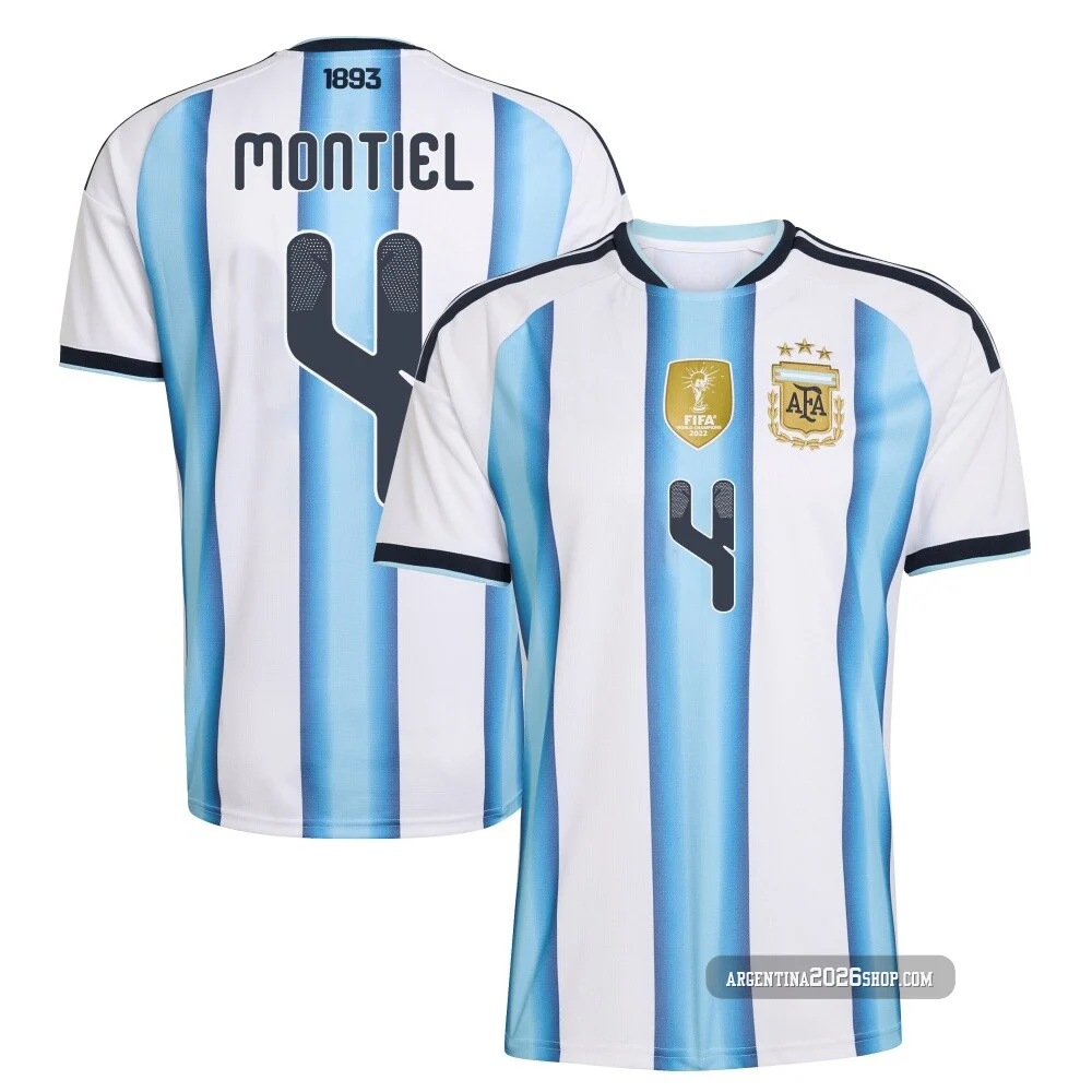 Youth Argentina National Team Gonzalo Montiel ＃4 White Replica FIFA X World Cup 2026 Home Soccer Jersey