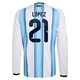 Youth Argentina National Team José Manuel López ＃21 White Replica FIFA X World Cup 2026 Home Long Sleeve Soccer Jersey