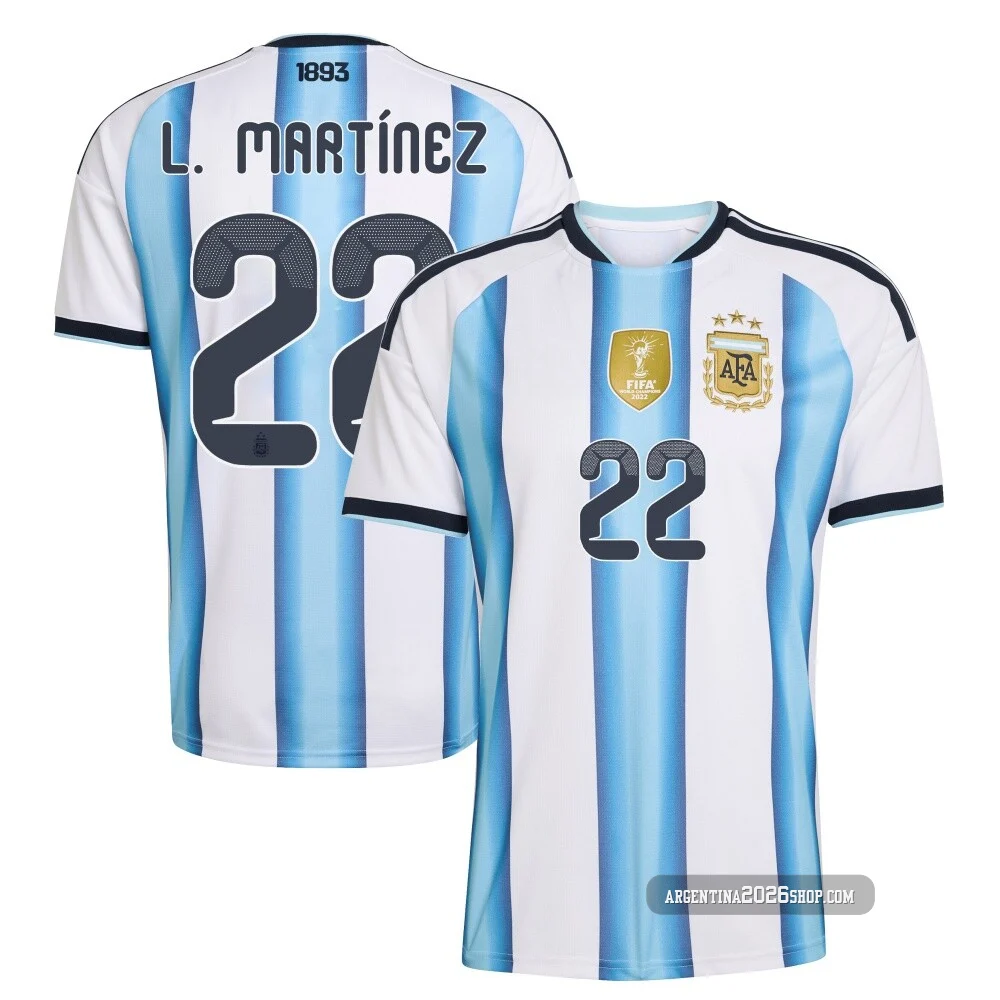 Youth Argentina National Team Lautaro Martínez ＃22 White Replica FIFA X World Cup 2026 Home Soccer Jersey