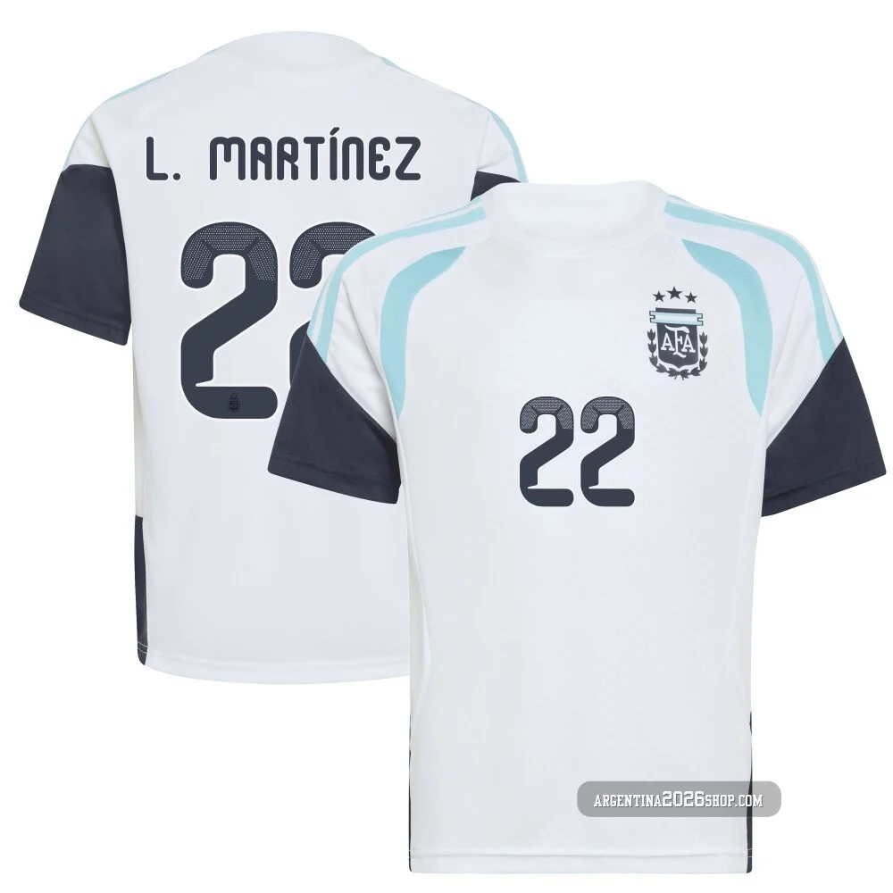 Youth Argentina National Team Lautaro Martínez ＃22 White Replica FIFA X World Cup 2026 Tiro Away Training Soccer Jersey