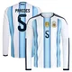 Youth Argentina National Team Leandro Paredes ＃5 White Replica FIFA X World Cup 2026 Home Long Sleeve Soccer Jersey