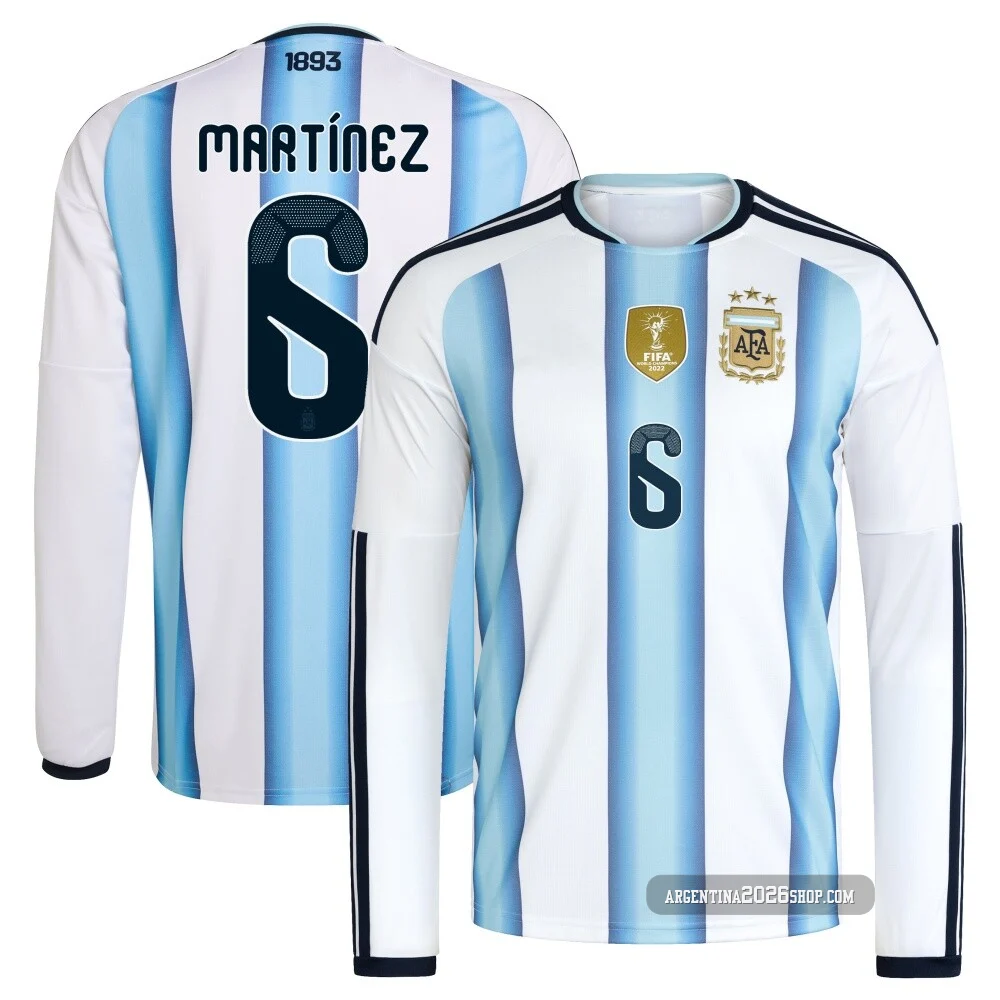Youth Argentina National Team Lisandro Martínez ＃6 White Replica FIFA X World Cup 2026 Home Long Sleeve Soccer Jersey