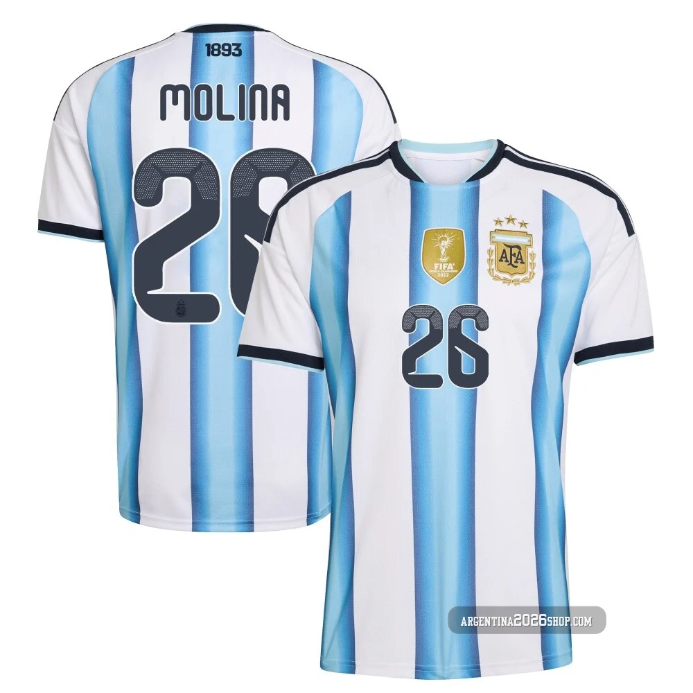Youth Argentina National Team Nahuel Molina ＃26 White Replica FIFA X World Cup 2026 Home Soccer Jersey